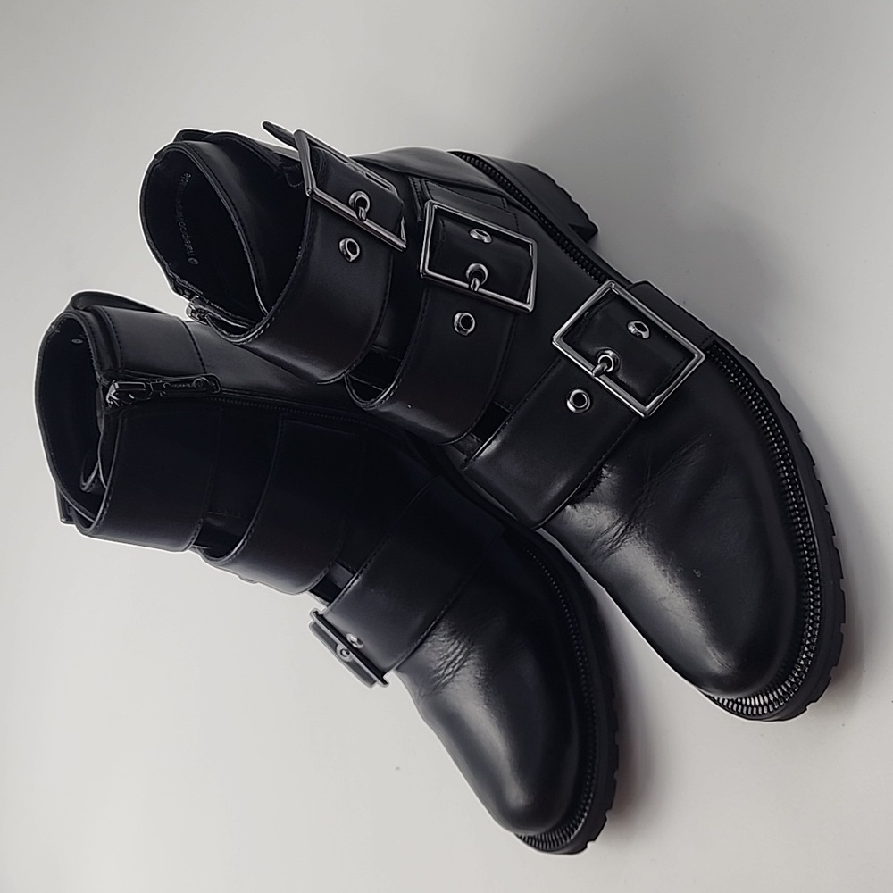 Blondo Black Leather Buckle Ankle Boots